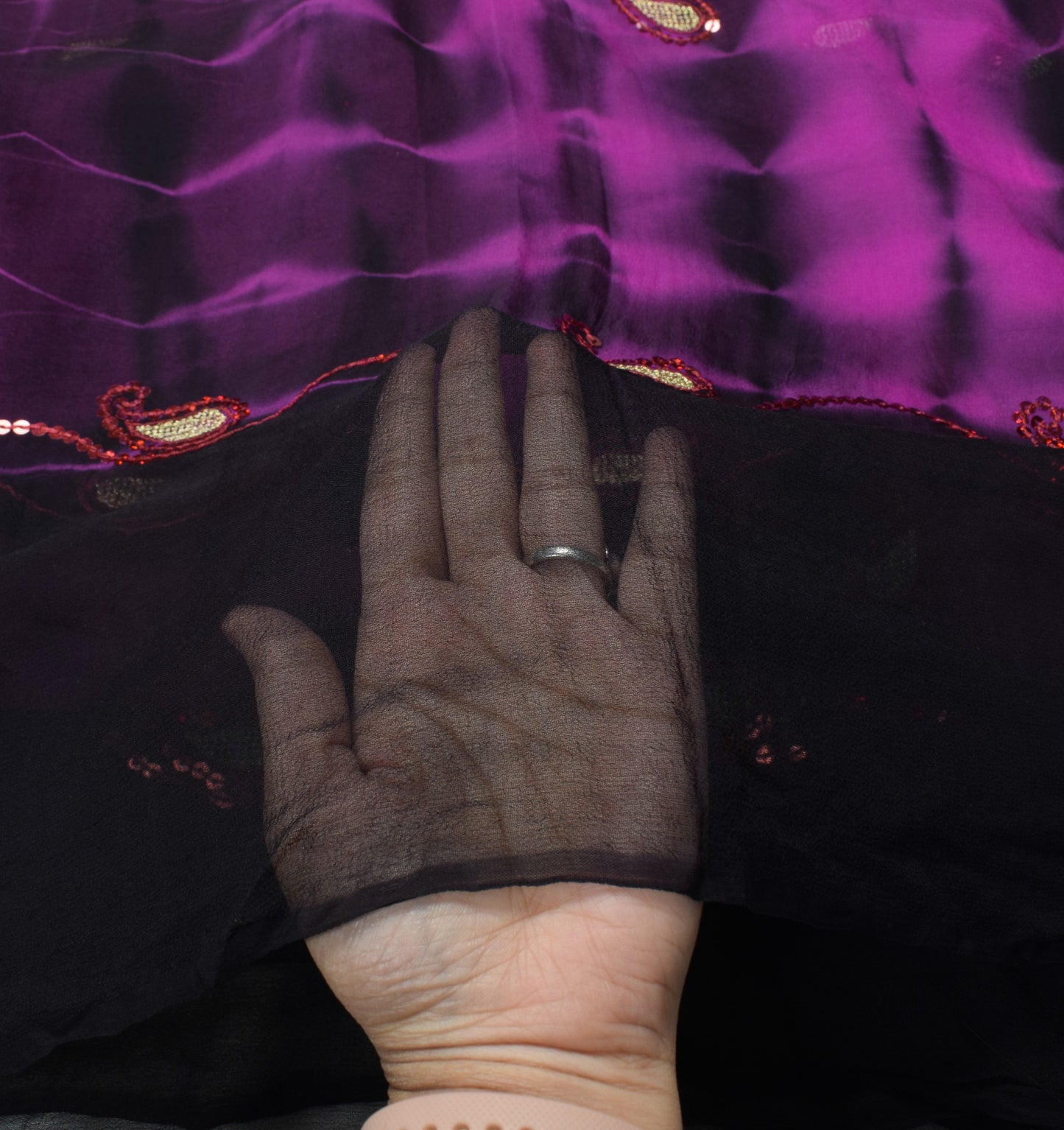 Sushila Vintage Tie-Dye Dupatta Pure Georgette Magenta Black Long Stole Scarves