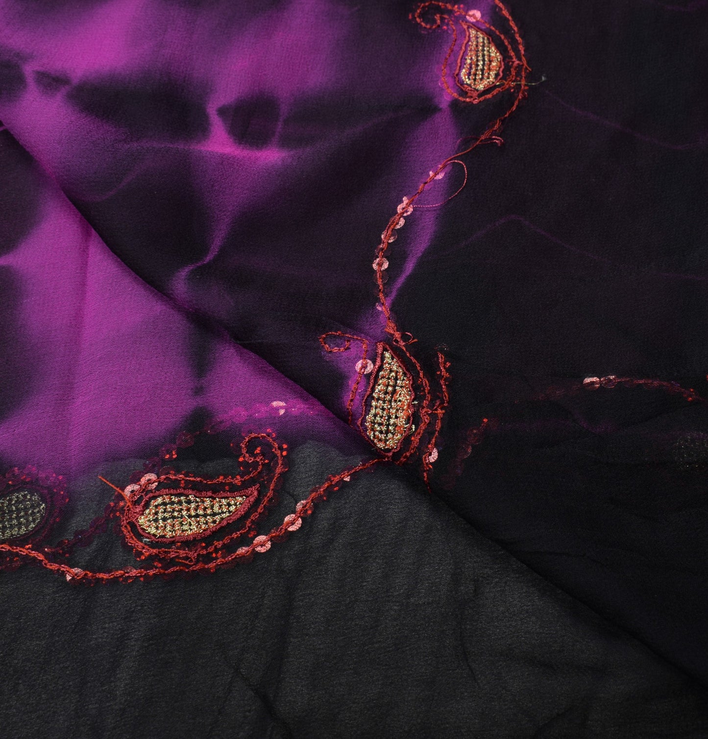 Sushila Vintage Tie-Dye Dupatta Pure Georgette Magenta Black Long Stole Scarves