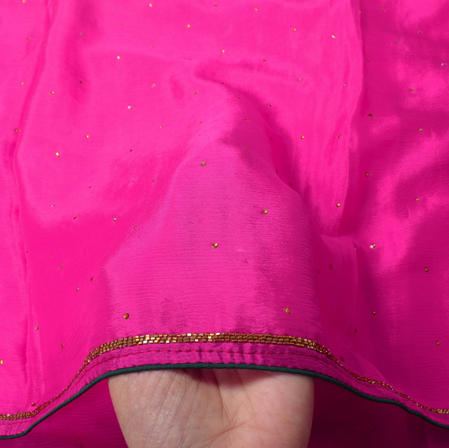 Sushila Vintage Fuchsia Pink Dupatta Floral Hand Embroidered Chiffon Long Stole