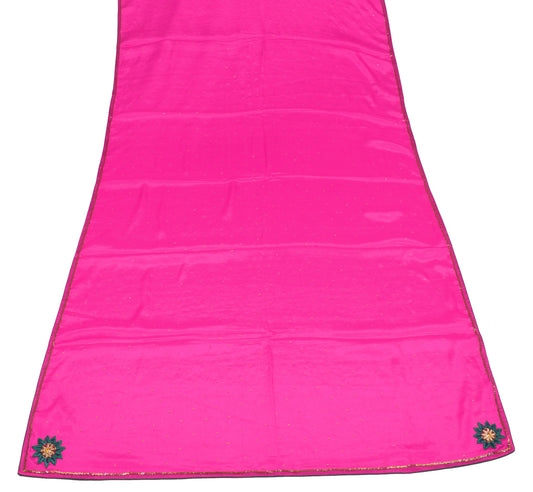Sushila Vintage Fuchsia Pink Dupatta Floral Hand Embroidered Chiffon Long Stole