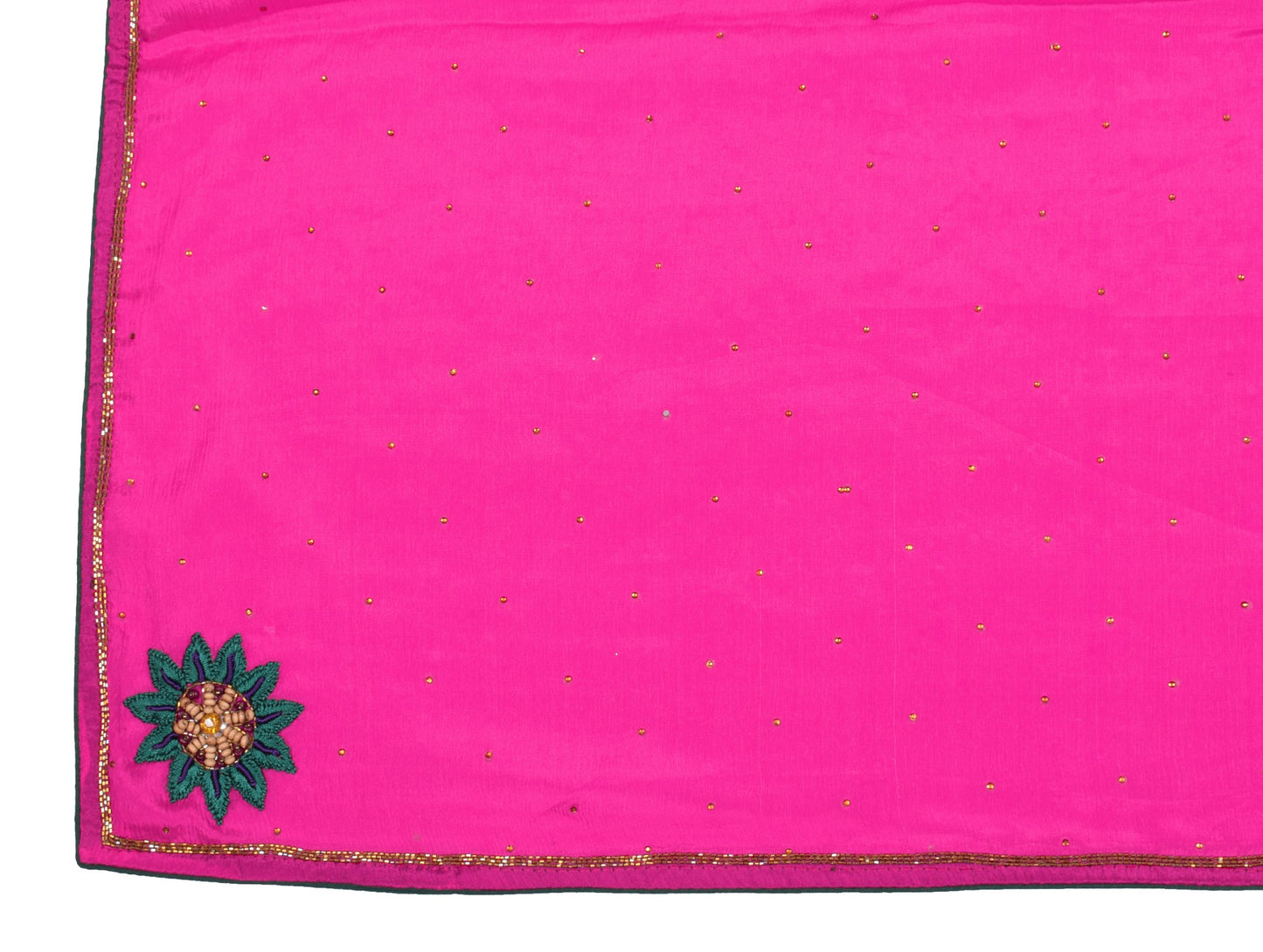 Sushila Vintage Fuchsia Pink Dupatta Floral Hand Embroidered Chiffon Long Stole