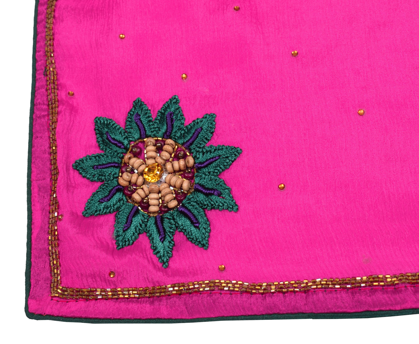 Sushila Vintage Fuchsia Pink Dupatta Floral Hand Embroidered Chiffon Long Stole
