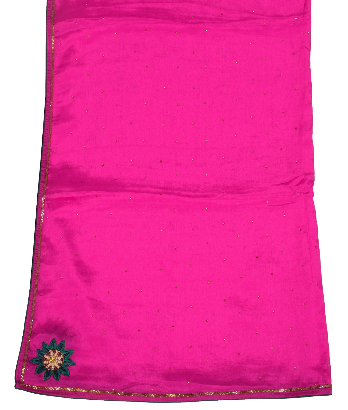 Sushila Vintage Fuchsia Pink Dupatta Floral Hand Embroidered Chiffon Long Stole