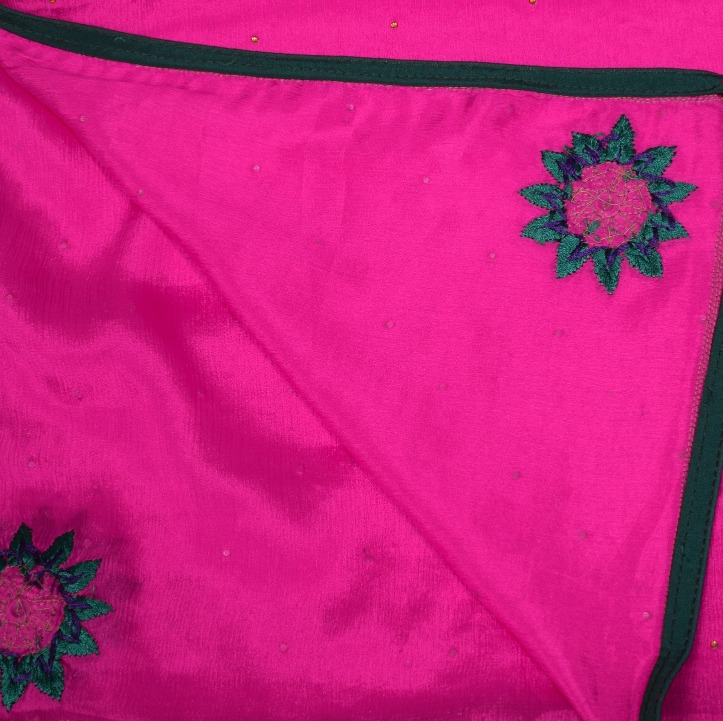 Sushila Vintage Fuchsia Pink Dupatta Floral Hand Embroidered Chiffon Long Stole