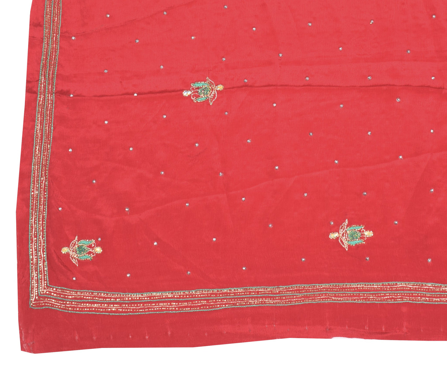 Sushila Vintage Red Nikah Dupatta Pure Chiffon Glass Beads Embellish Long Stole