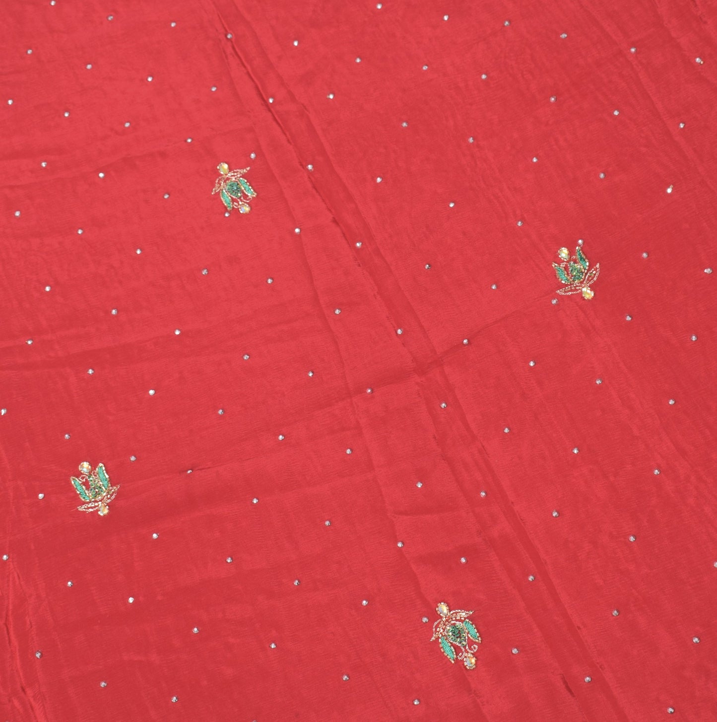Sushila Vintage Red Nikah Dupatta Pure Chiffon Glass Beads Embellish Long Stole