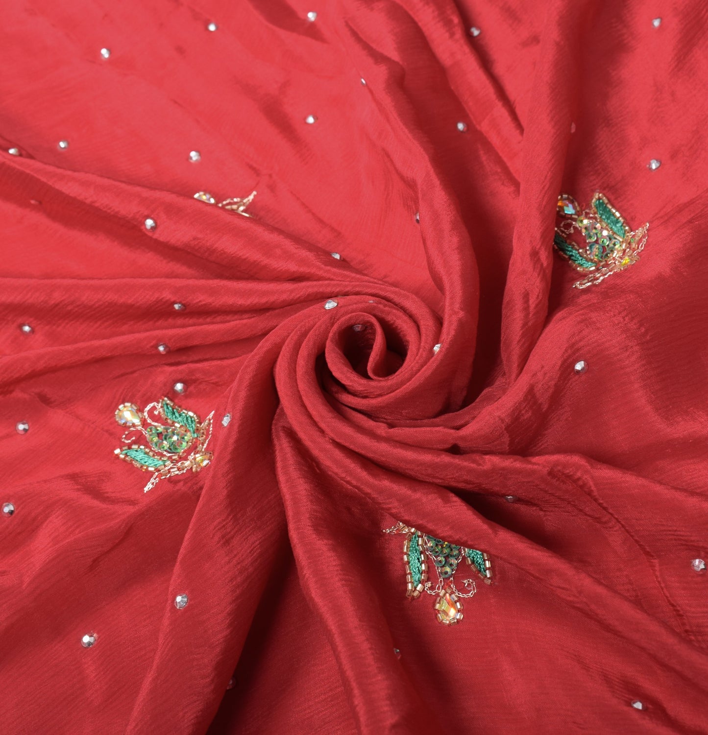 Sushila Vintage Red Nikah Dupatta Pure Chiffon Glass Beads Embellish Long Stole
