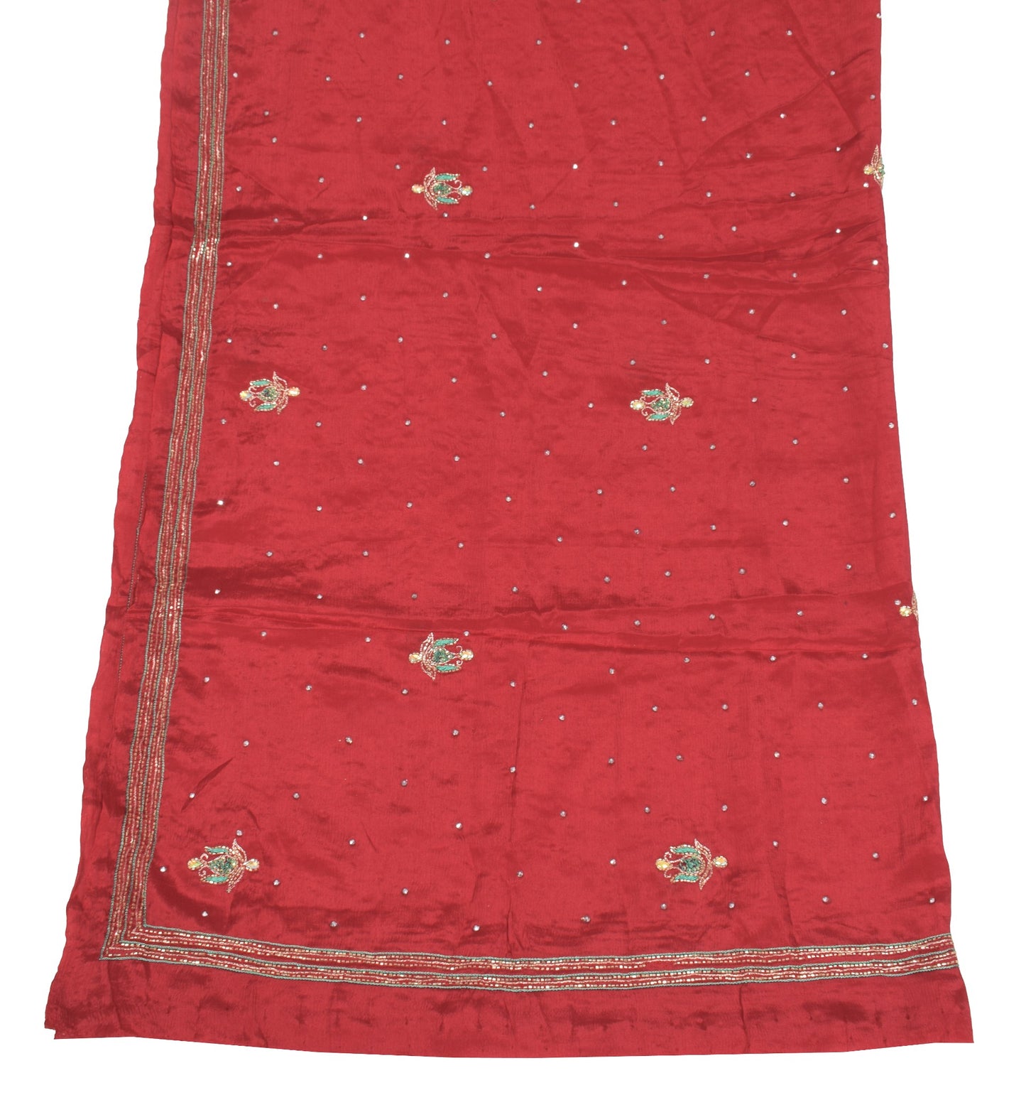 Sushila Vintage Red Nikah Dupatta Pure Chiffon Glass Beads Embellish Long Stole