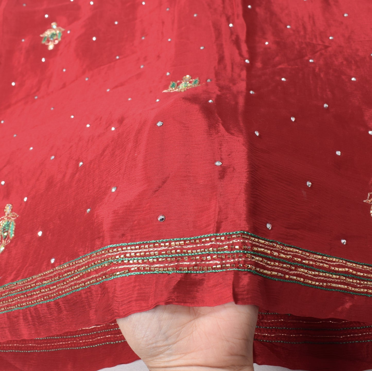 Sushila Vintage Red Nikah Dupatta Pure Chiffon Glass Beads Embellish Long Stole
