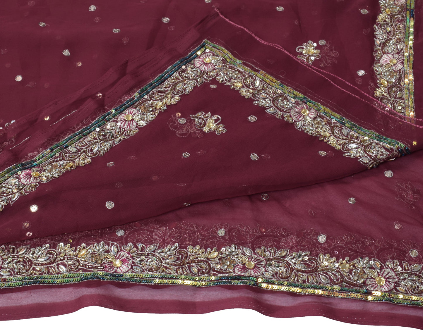 Sushila Vintage Wedding Maroon Dupatta Art Georgette Hand Beaded Long Stole Wrap