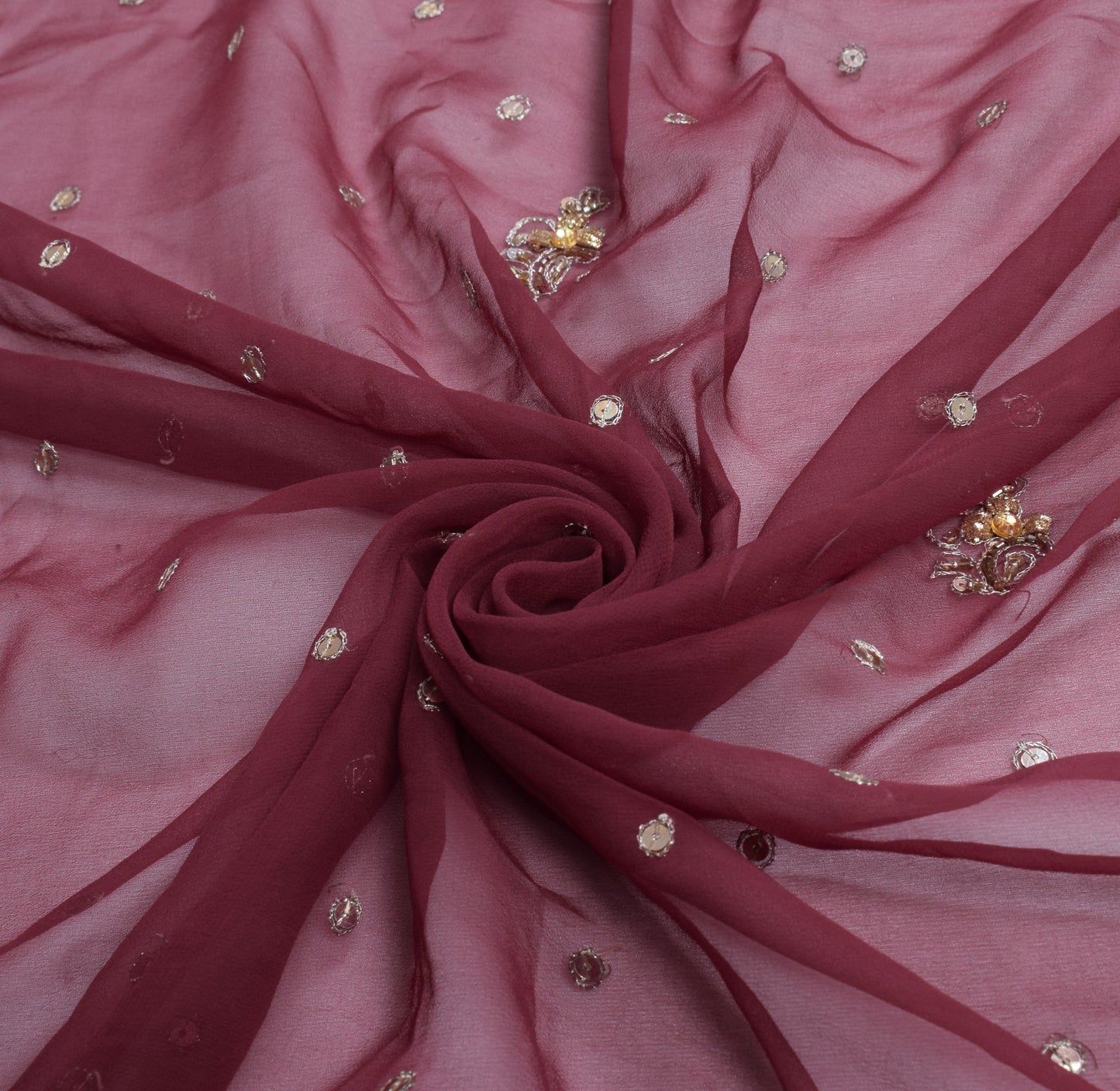 Sushila Vintage Wedding Maroon Dupatta Art Georgette Hand Beaded Long Stole Wrap