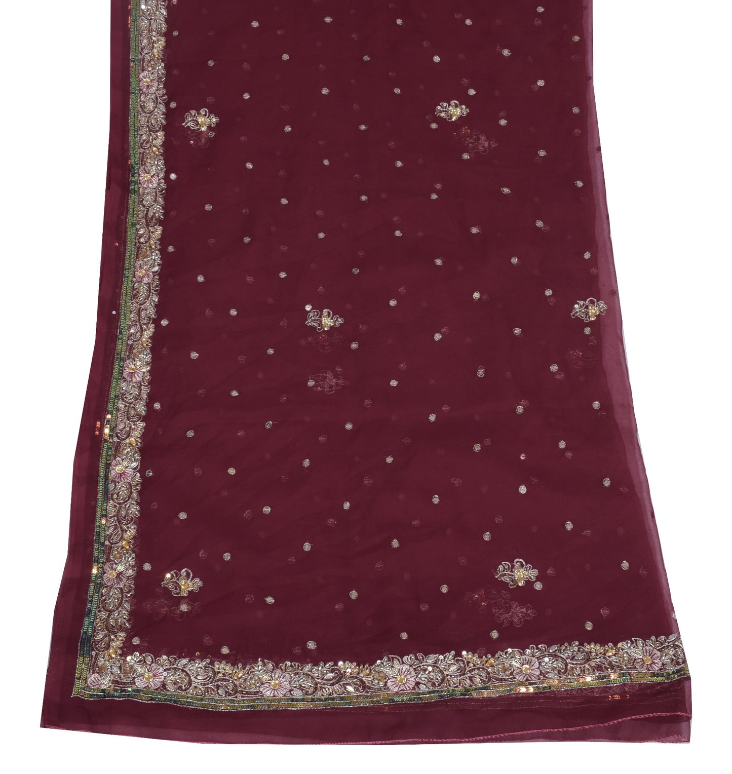 Sushila Vintage Wedding Maroon Dupatta Art Georgette Hand Beaded Long Stole Wrap