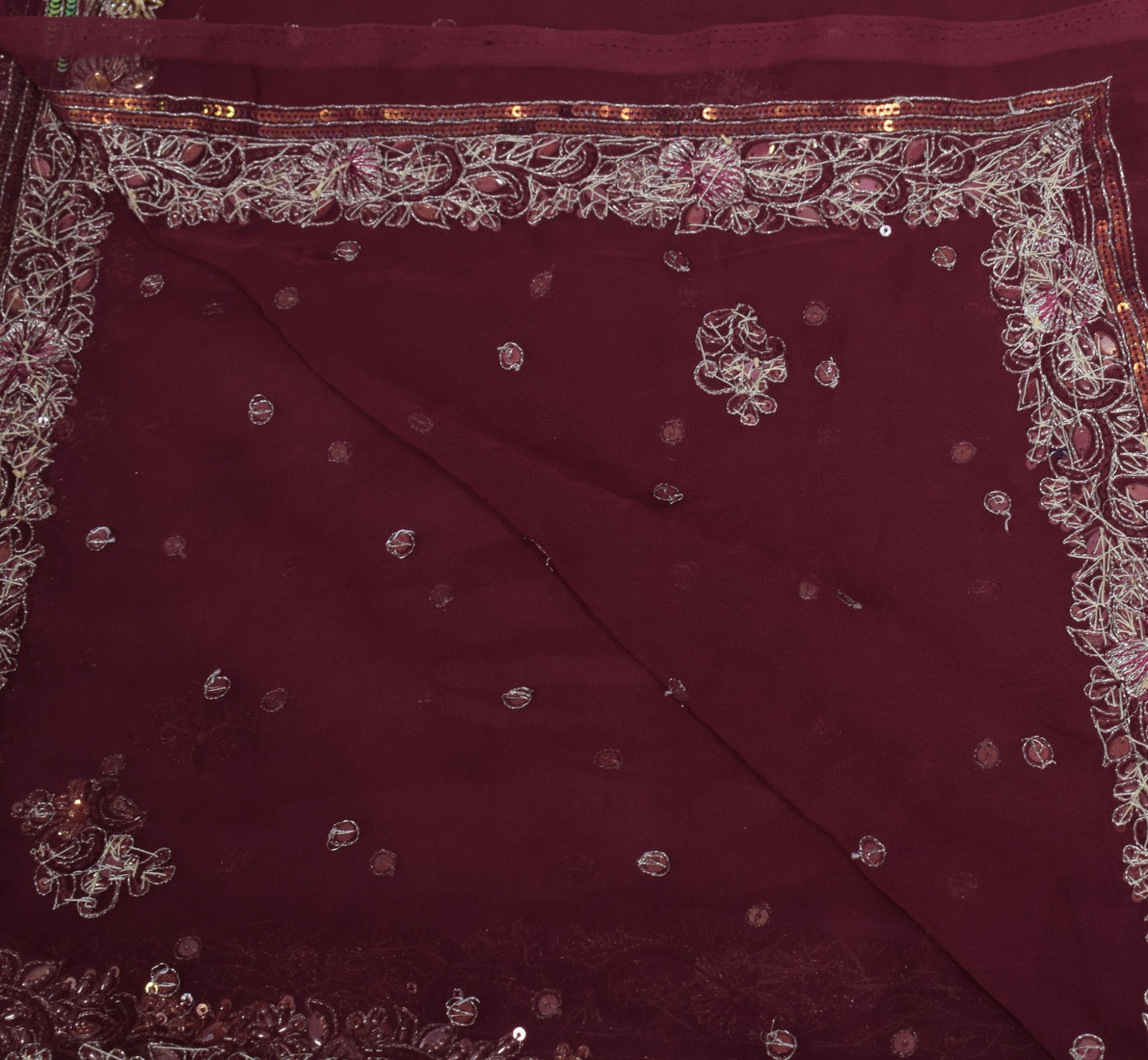 Sushila Vintage Wedding Maroon Dupatta Art Georgette Hand Beaded Long Stole Wrap