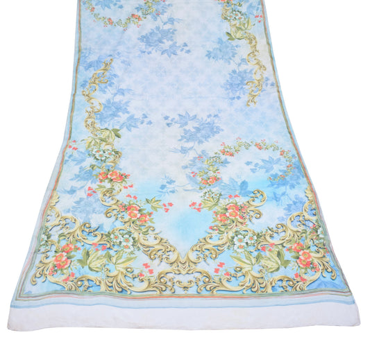 Sushila Vintage Digital Printed Dupatta Pure Chiffon Floral Sky Blue Long Stole