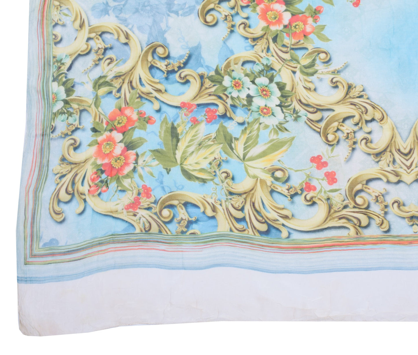 Sushila Vintage Digital Printed Dupatta Pure Chiffon Floral Sky Blue Long Stole