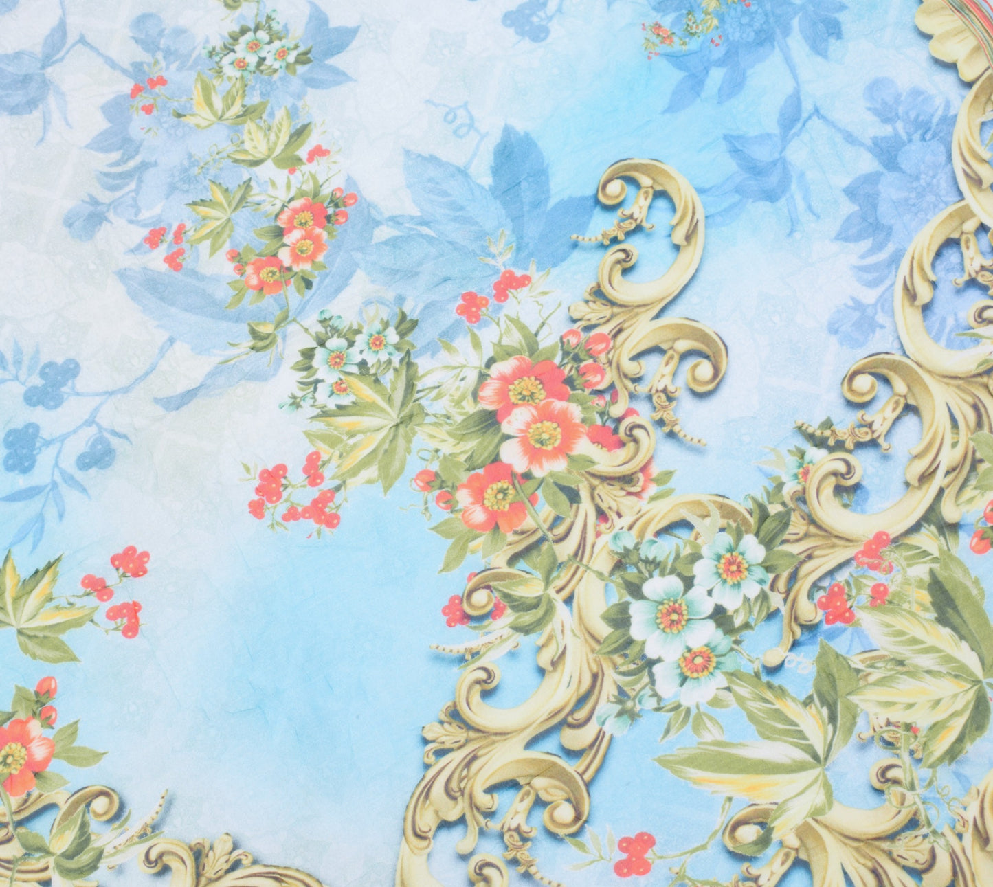 Sushila Vintage Digital Printed Dupatta Pure Chiffon Floral Sky Blue Long Stole