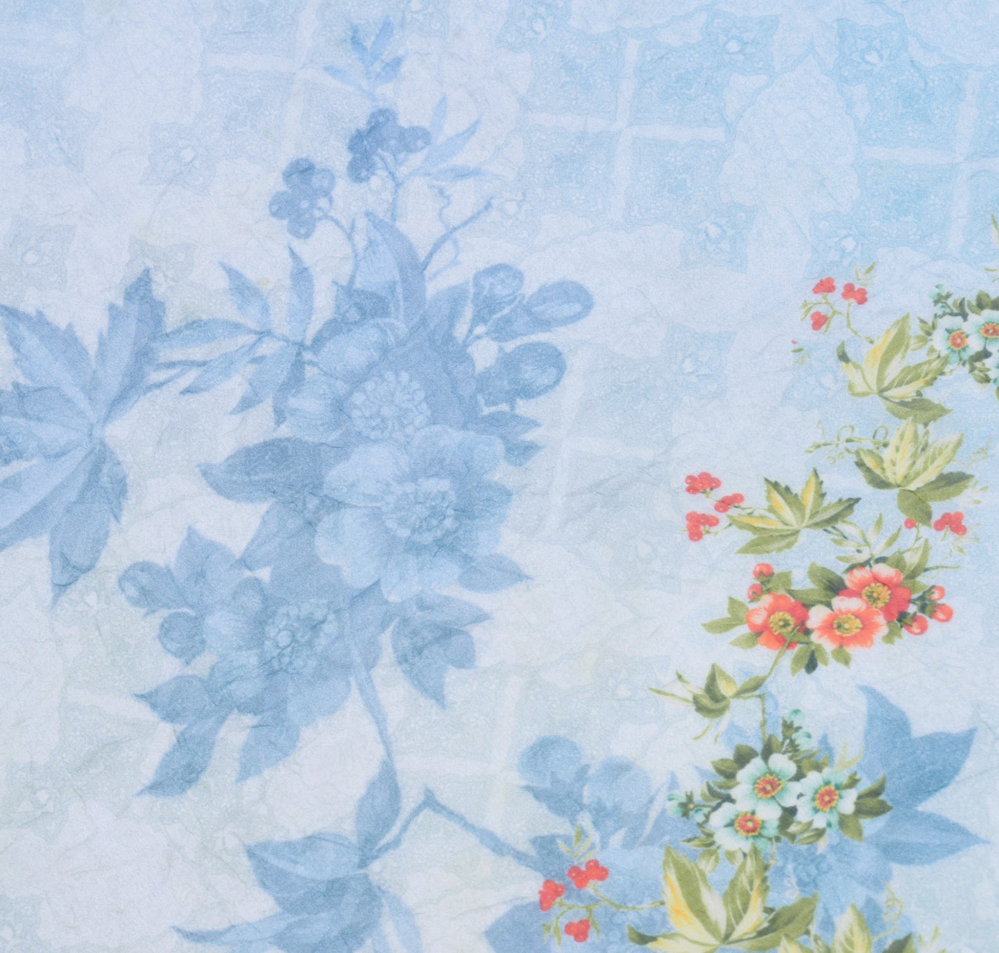 Sushila Vintage Digital Printed Dupatta Pure Chiffon Floral Sky Blue Long Stole
