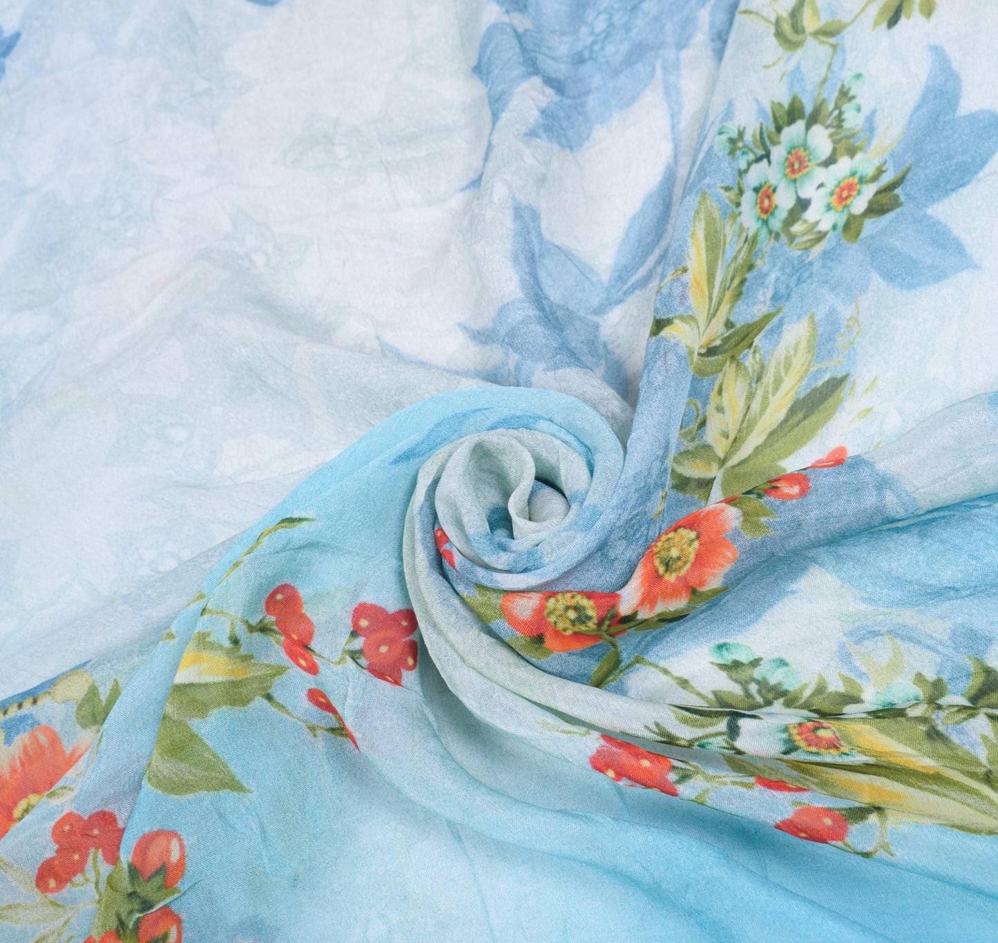 Sushila Vintage Digital Printed Dupatta Pure Chiffon Floral Sky Blue Long Stole