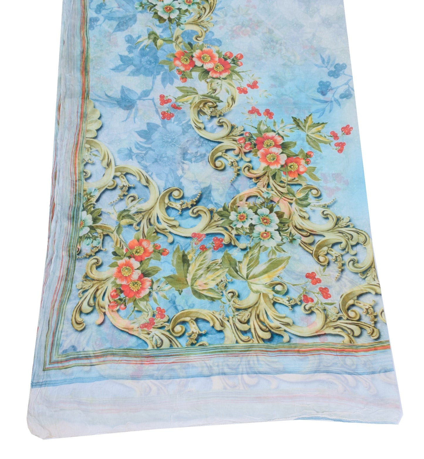Sushila Vintage Digital Printed Dupatta Pure Chiffon Floral Sky Blue Long Stole