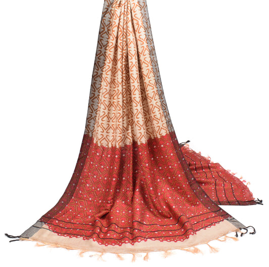 Sushila Vintage Beige Dupatta Pure Woolen Printed Hand Block Soft Long Stole