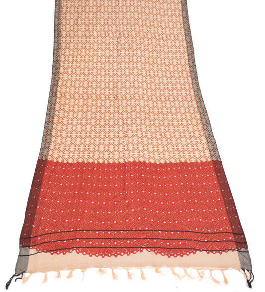 Sushila Vintage Beige Dupatta Pure Woolen Printed Hand Block Soft Long Stole