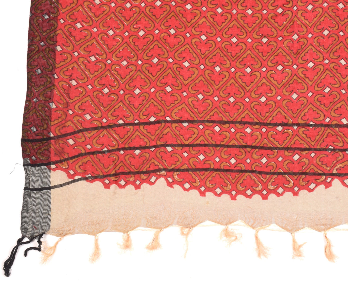 Sushila Vintage Beige Dupatta Pure Woolen Printed Hand Block Soft Long Stole