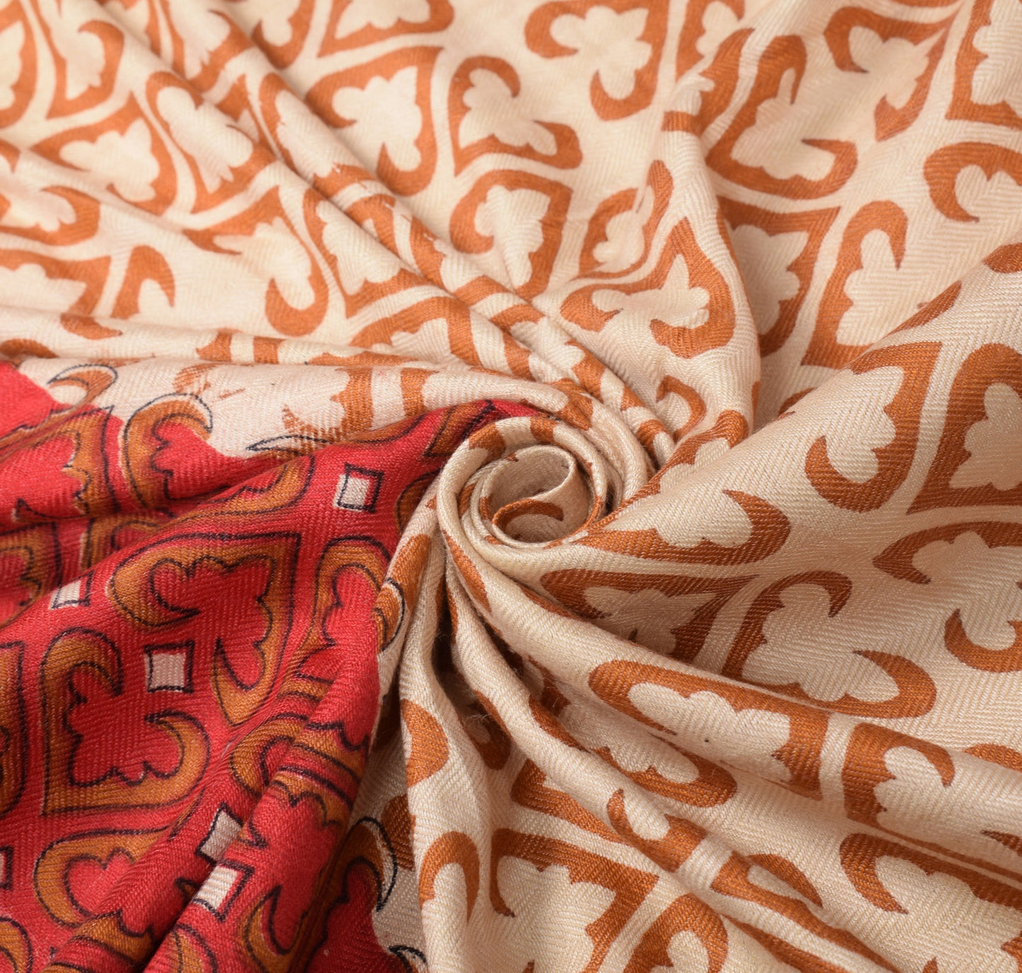 Sushila Vintage Beige Dupatta Pure Woolen Printed Hand Block Soft Long Stole