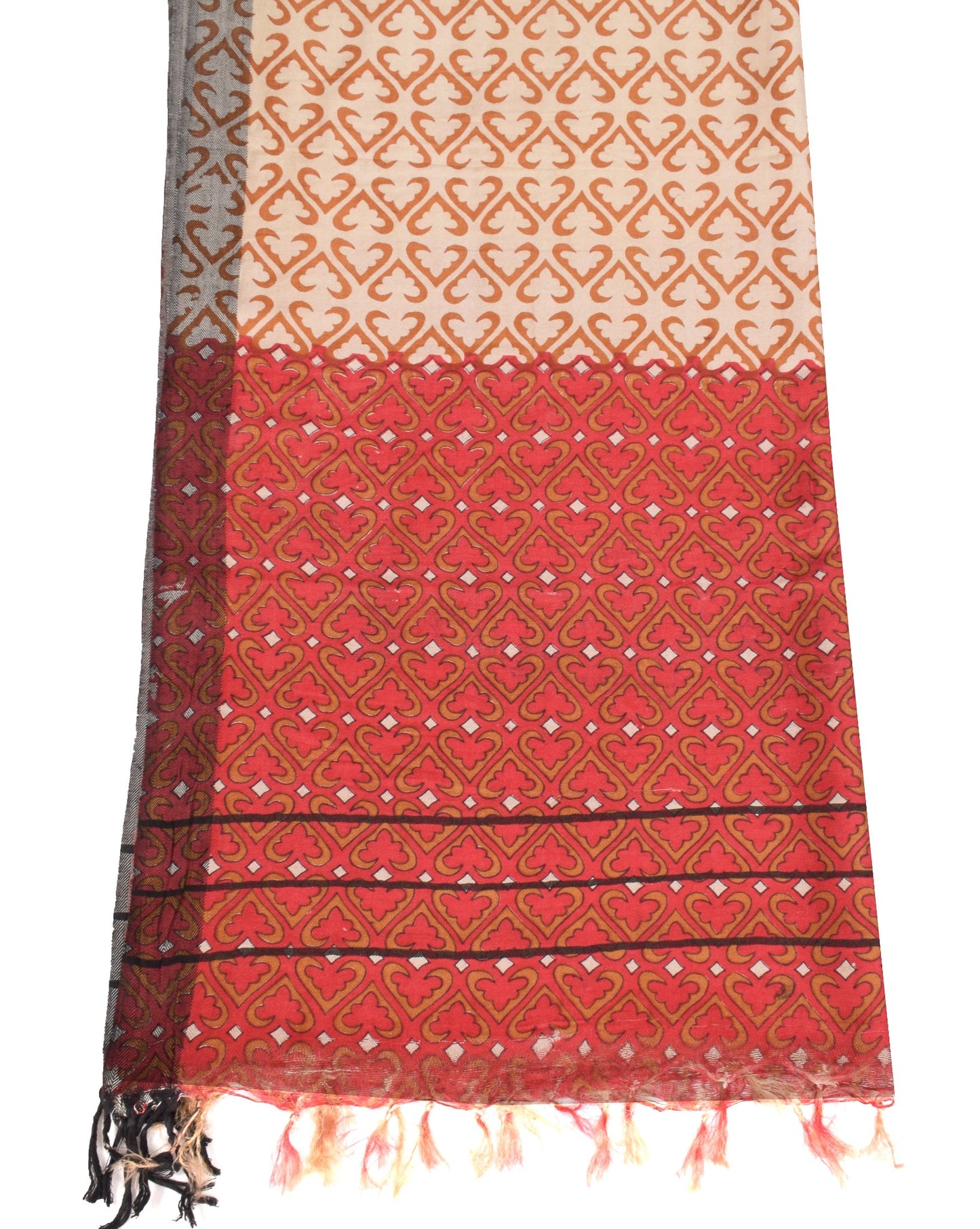 Sushila Vintage Beige Dupatta Pure Woolen Printed Hand Block Soft Long Stole