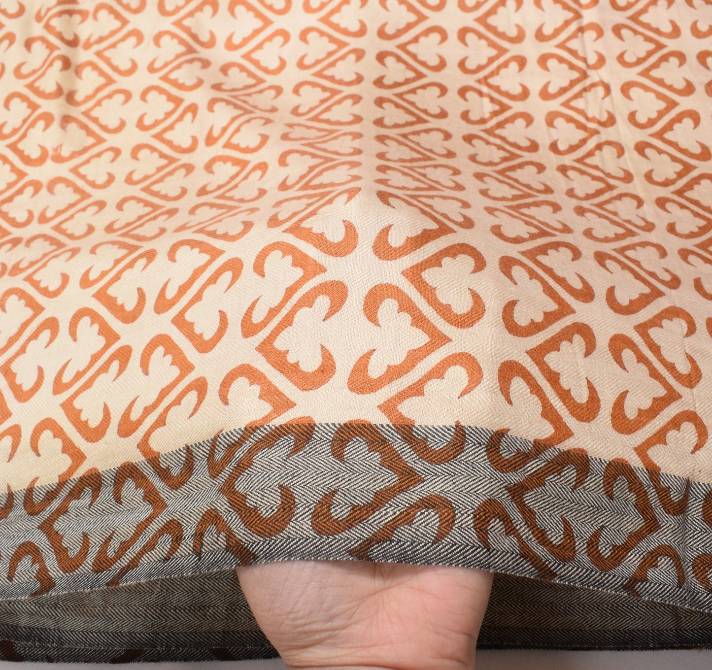 Sushila Vintage Beige Dupatta Pure Woolen Printed Hand Block Soft Long Stole