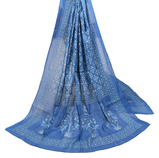 Sushila Vintage 100%Pure Cotton Dupatta Floral Printed Blue Soft Long Stole Wrap