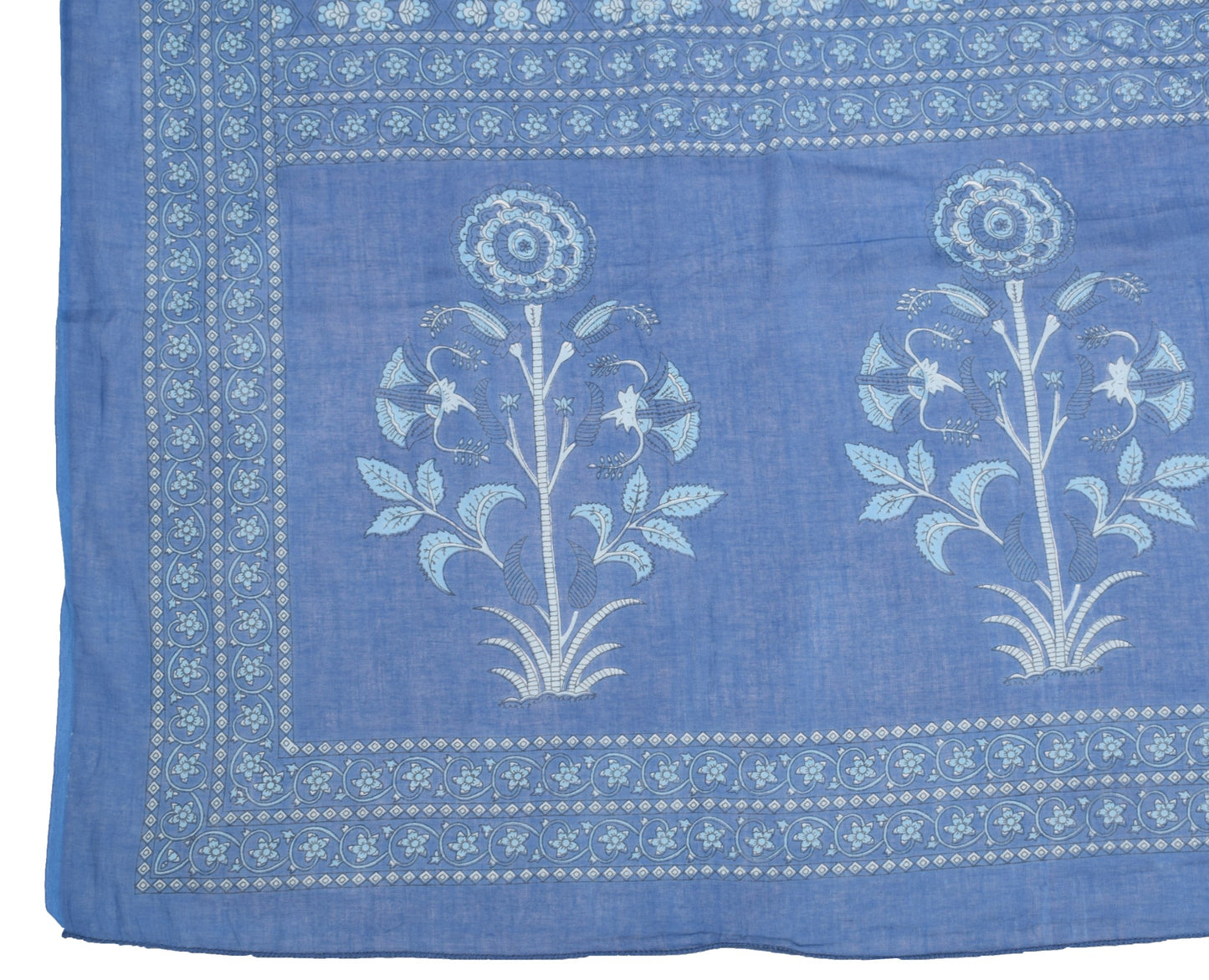 Sushila Vintage 100%Pure Cotton Dupatta Floral Printed Blue Soft Long Stole Wrap
