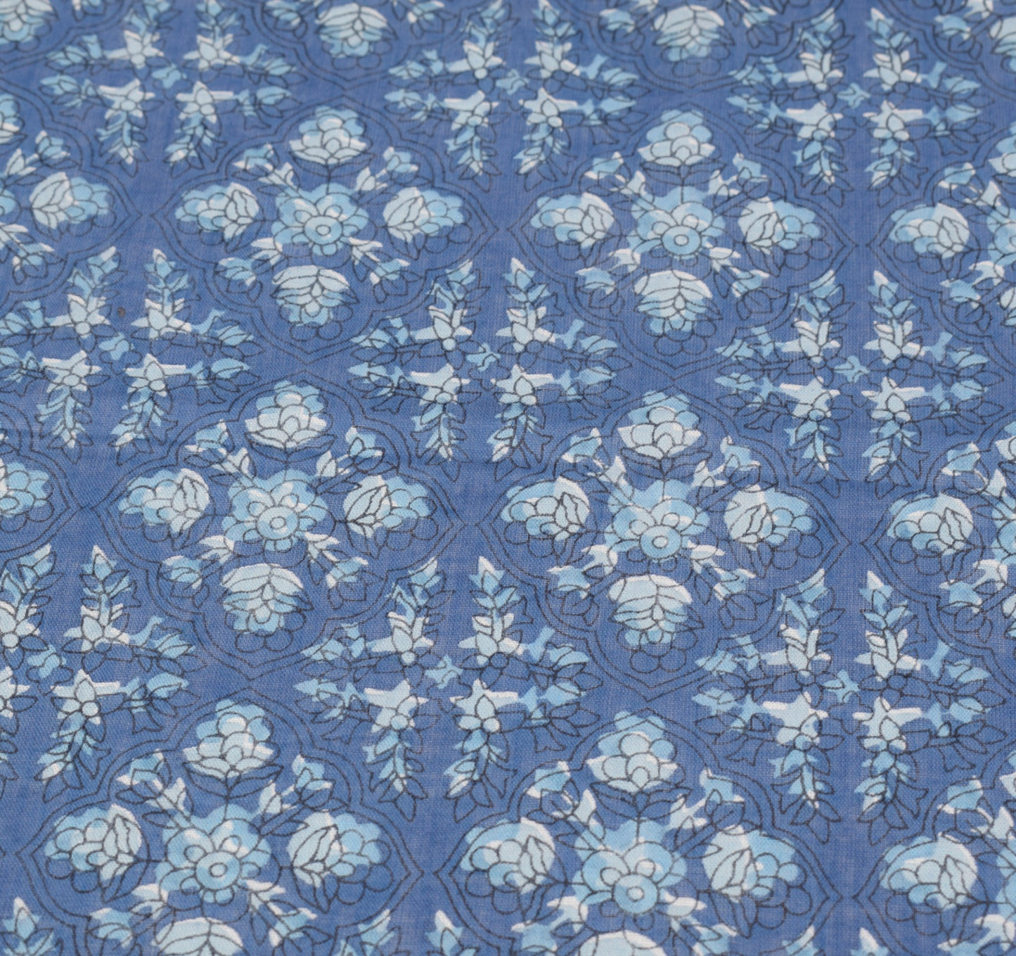 Sushila Vintage 100%Pure Cotton Dupatta Floral Printed Blue Soft Long Stole Wrap