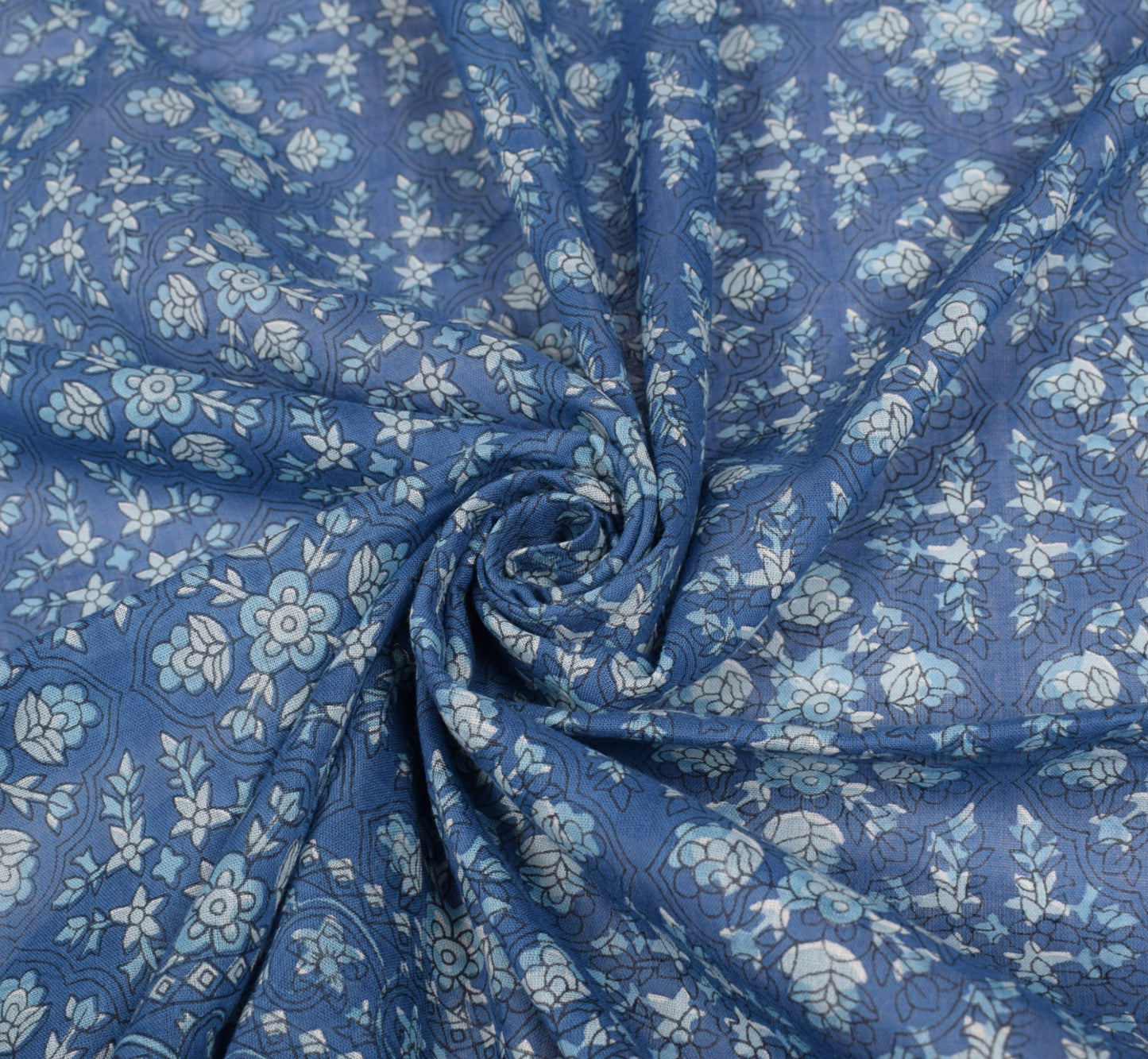 Sushila Vintage 100%Pure Cotton Dupatta Floral Printed Blue Soft Long Stole Wrap