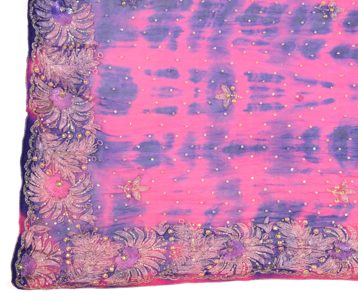 Sushila Vintage Tie-Dye Pink Dupatta Pure Georgette Floral Embroidery Long Stole
