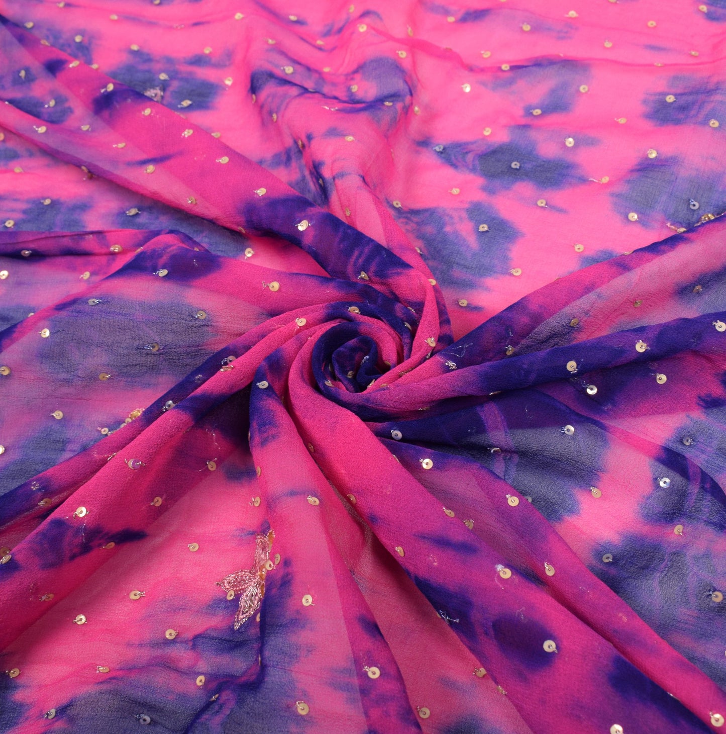 Sushila Vintage Tie-Dye Pink Dupatta Pure Georgette Floral Embroidery Long Stole