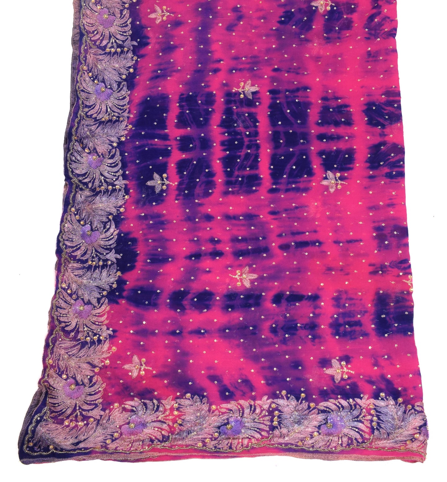 Sushila Vintage Tie-Dye Pink Dupatta Pure Georgette Floral Embroidery Long Stole