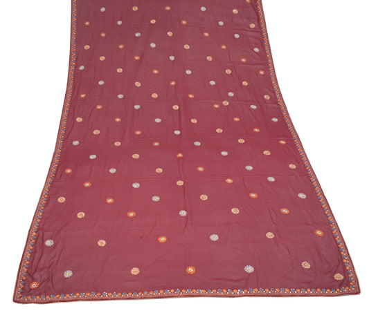 Sushila Vintage Floral Maroon Dupatta Pure Georgette Mirror Embroider Long Stole