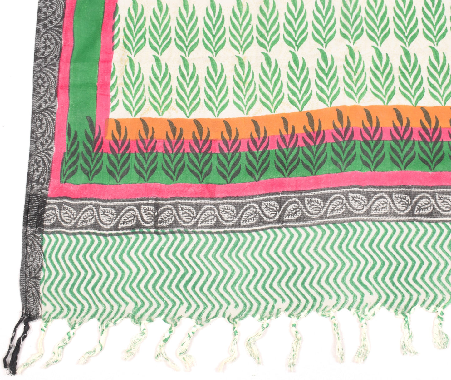 Sushila Vintage Cream Pure Woolen Dupatta Hand Block Printed Soft Long Stole