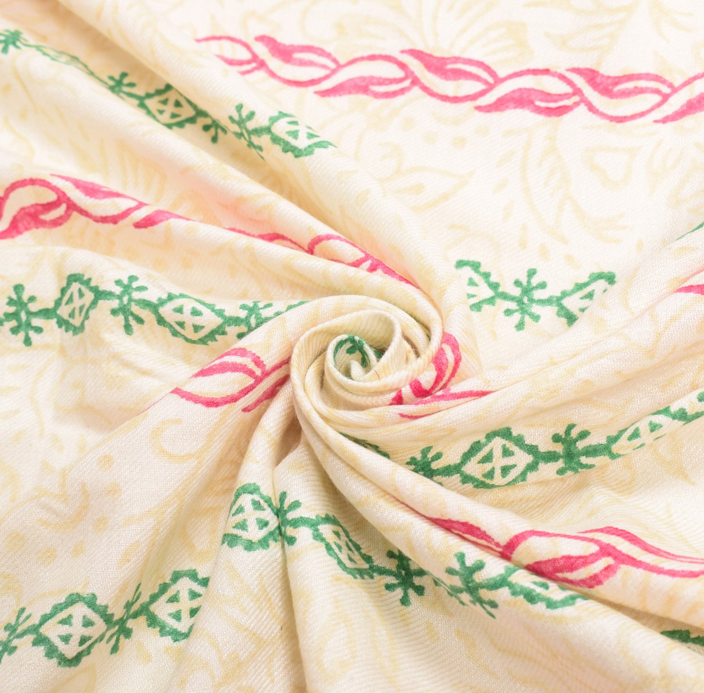 Sushila Vintage Cream Pure Woolen Dupatta Hand Block Printed Soft Long Stole
