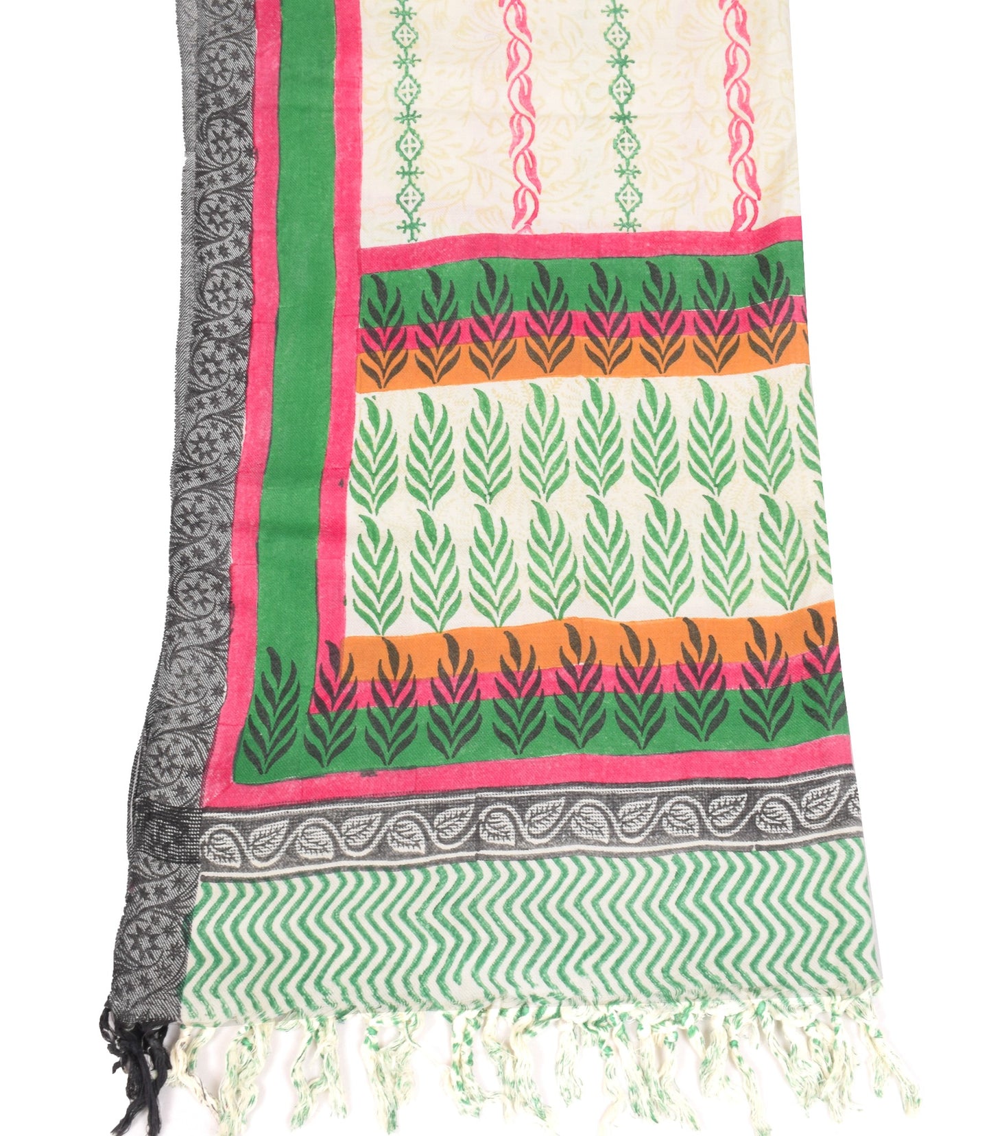 Sushila Vintage Cream Pure Woolen Dupatta Hand Block Printed Soft Long Stole