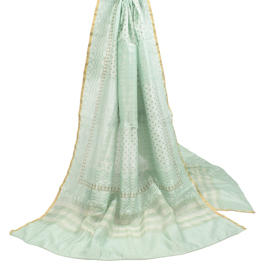 Sushila Vintage Green Dupatta Pure Cotton Silk Hand Block Print Long Stole  Wrap