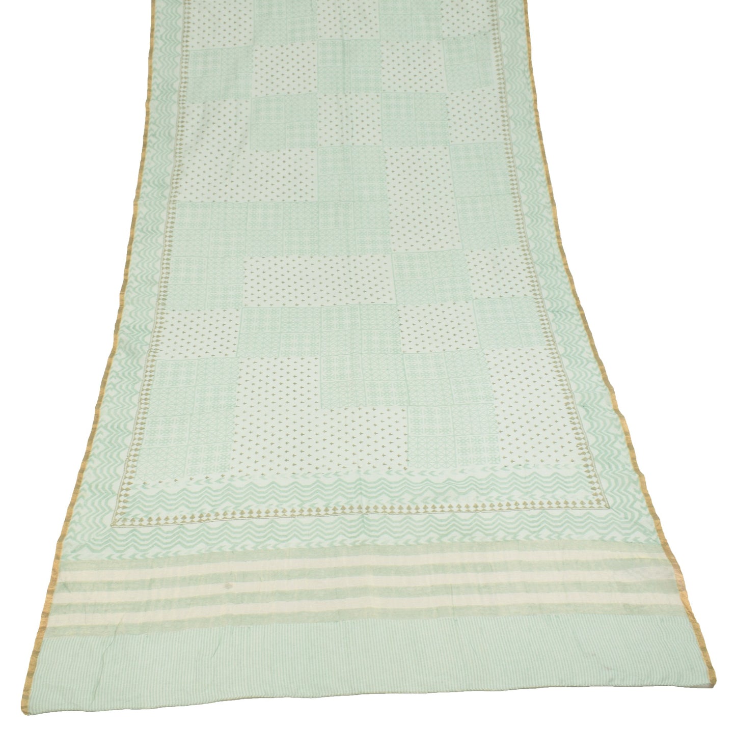 Sushila Vintage Green Dupatta Pure Cotton Silk Hand Block Print Long Stole  Wrap