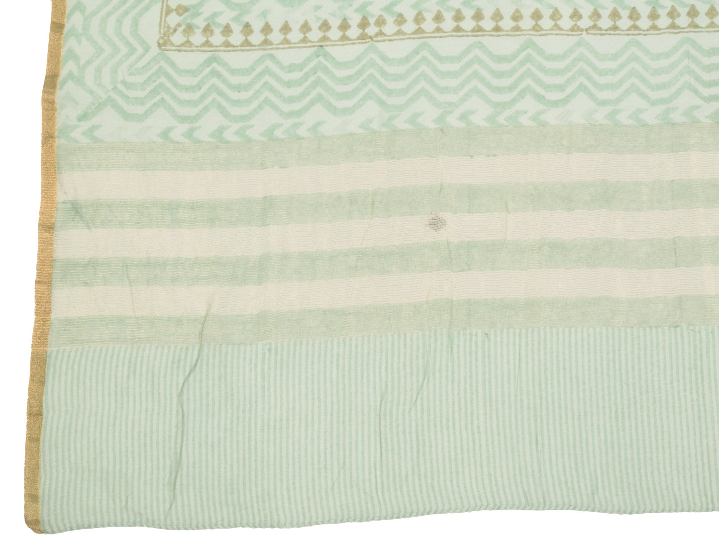 Sushila Vintage Green Dupatta Pure Cotton Silk Hand Block Print Long Stole  Wrap