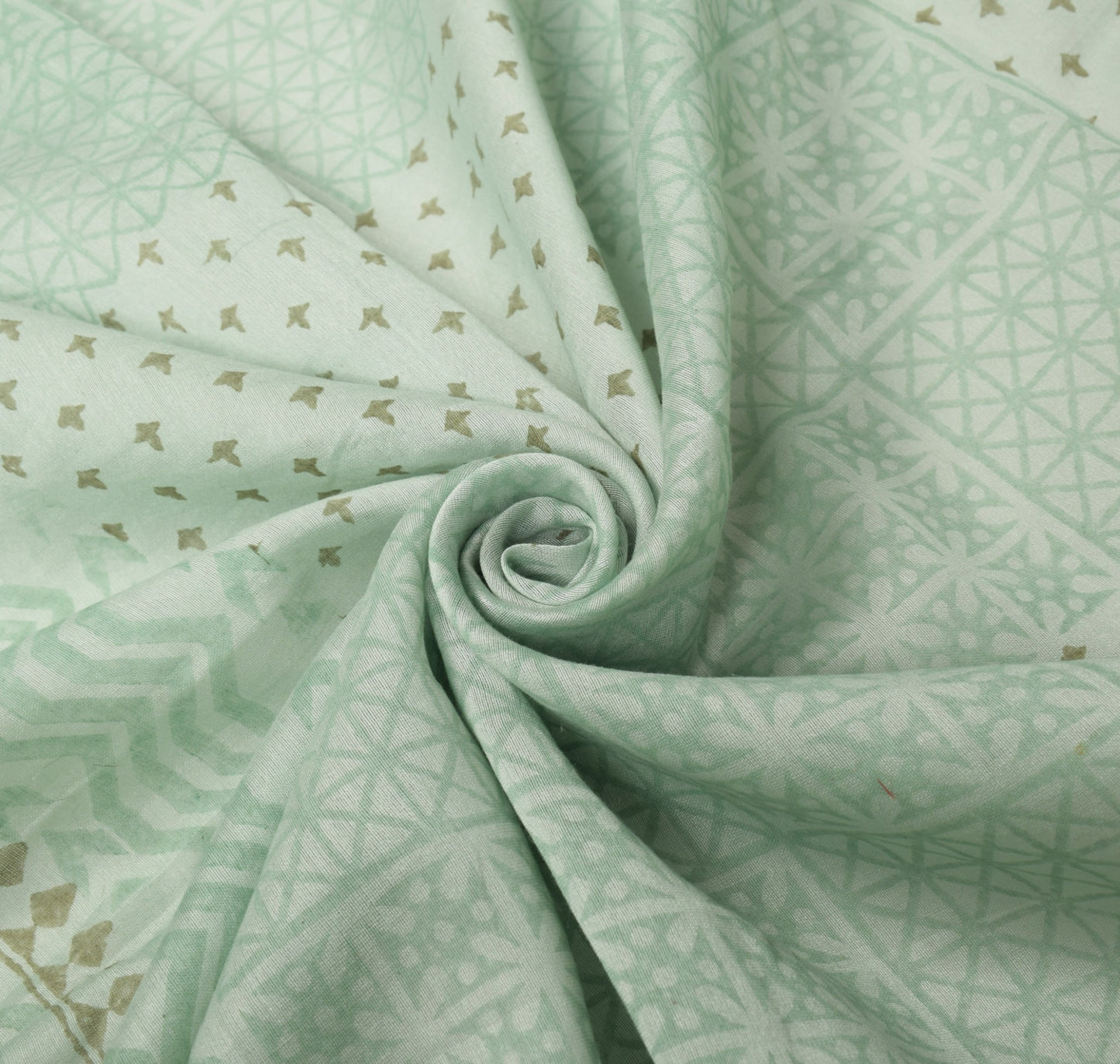 Sushila Vintage Green Dupatta Pure Cotton Silk Hand Block Print Long Stole  Wrap