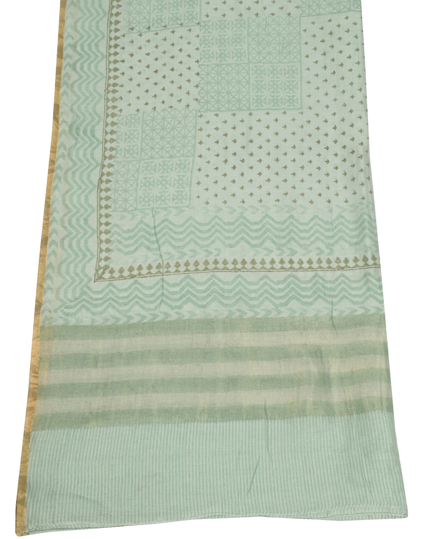 Sushila Vintage Green Dupatta Pure Cotton Silk Hand Block Print Long Stole  Wrap