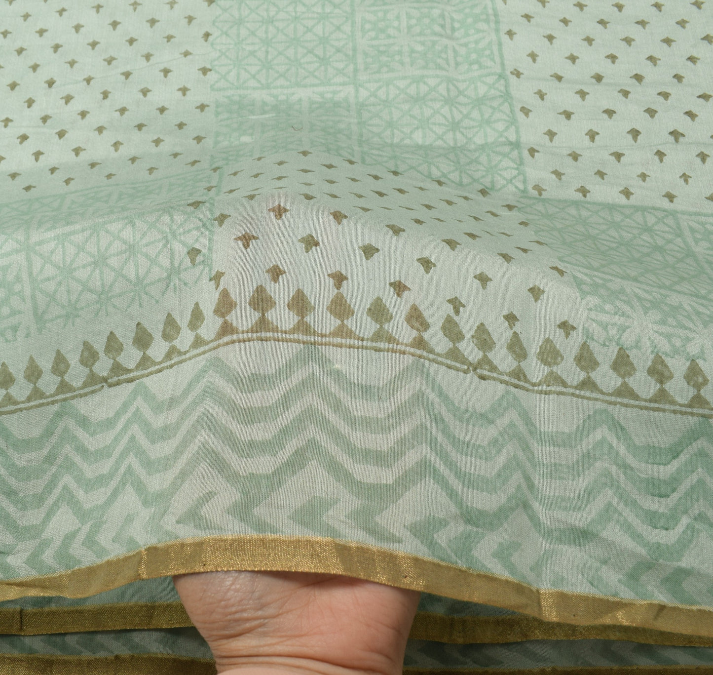 Sushila Vintage Green Dupatta Pure Cotton Silk Hand Block Print Long Stole  Wrap