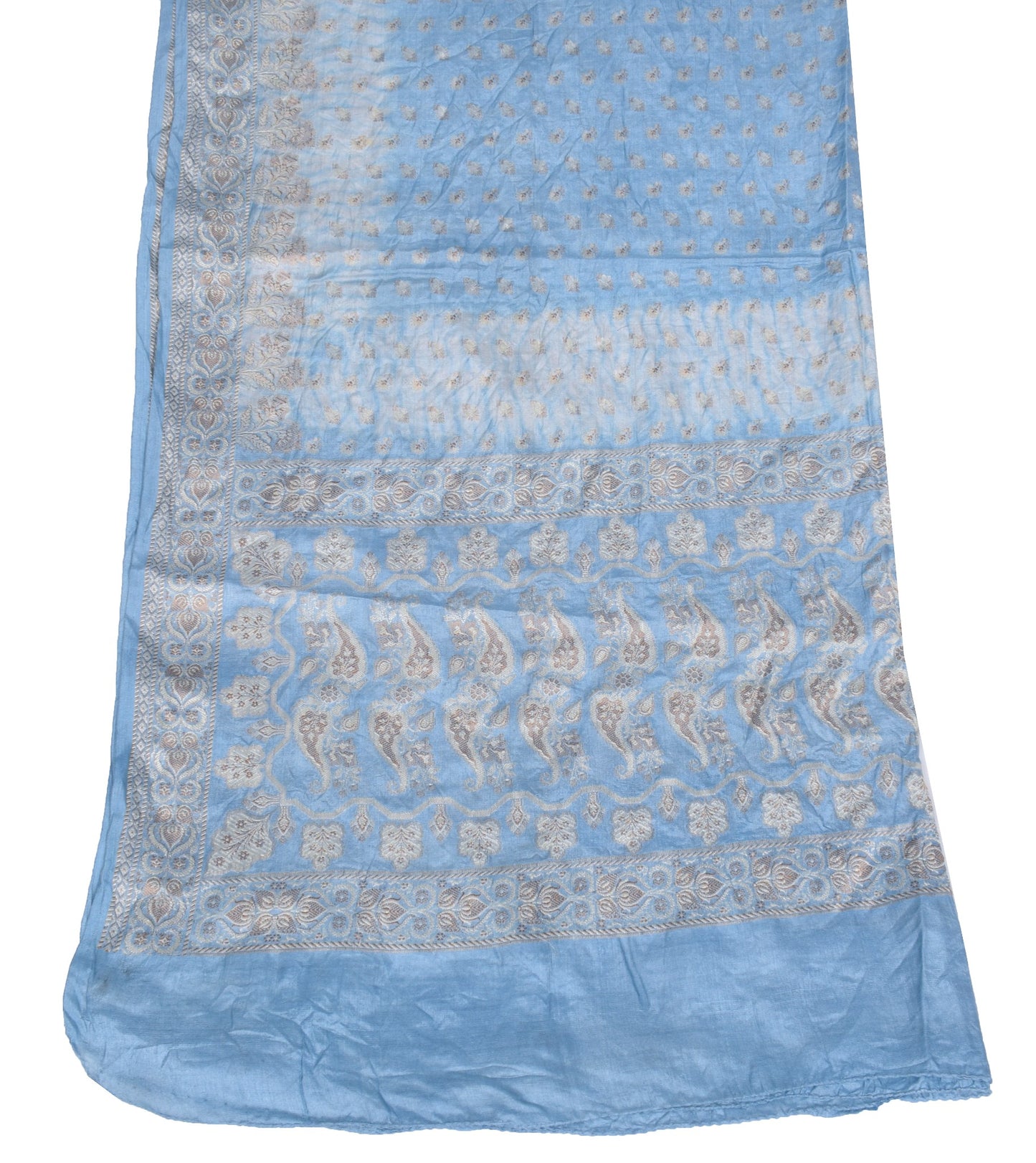 Sushila Vintage Sky Blue Dupatta Resham Woven Pure Tussar Silk Soft Long Stole