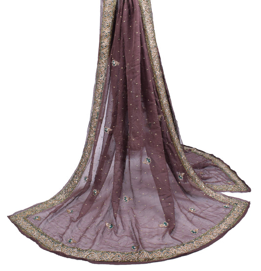 Sushila Vintage 100% Pure Georgette Dupatta Floral Embroidered Wrap Long Stole