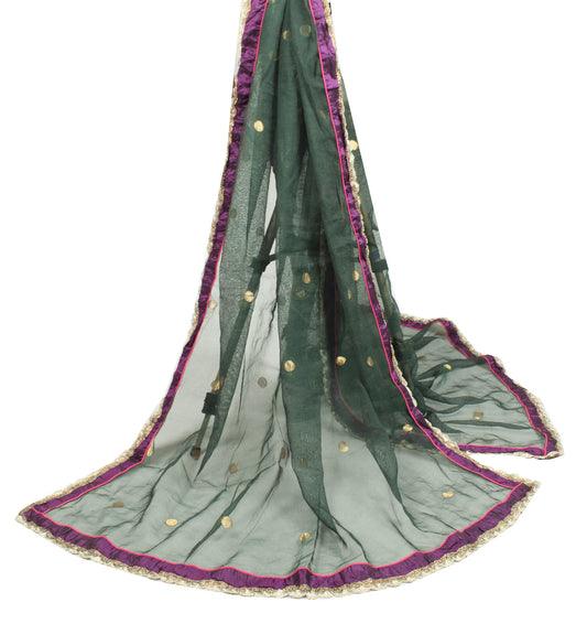 Sushila Vintage Dark Green Dupatta Cotton Silk Zari Woven Polka Dot Long Stole