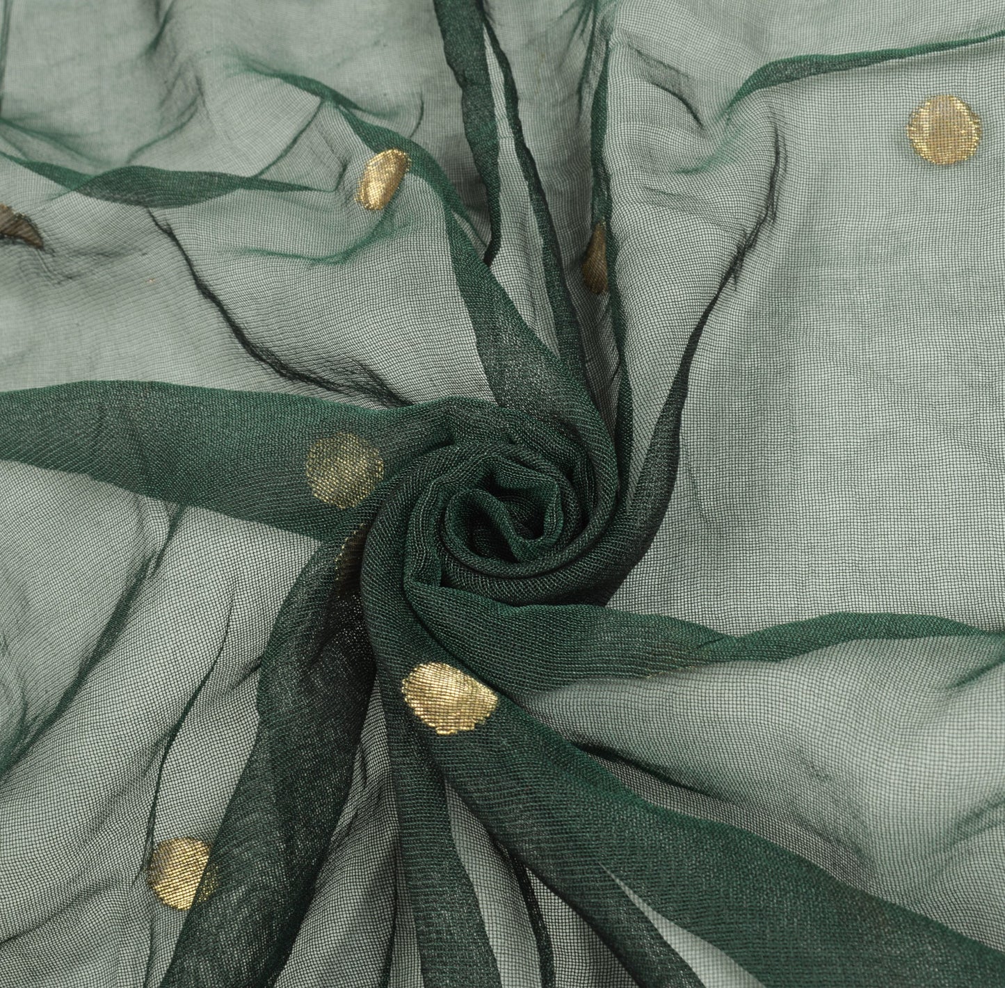 Sushila Vintage Dark Green Dupatta Cotton Silk Zari Woven Polka Dot Long Stole